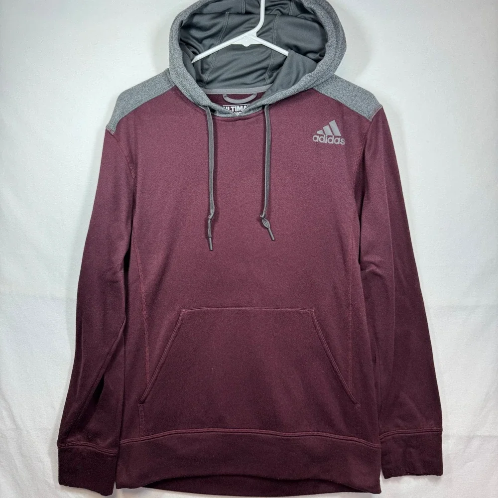 Adidas Ultimate Hoodie Mens Small Burgundy Gray Pullover Activewear‎